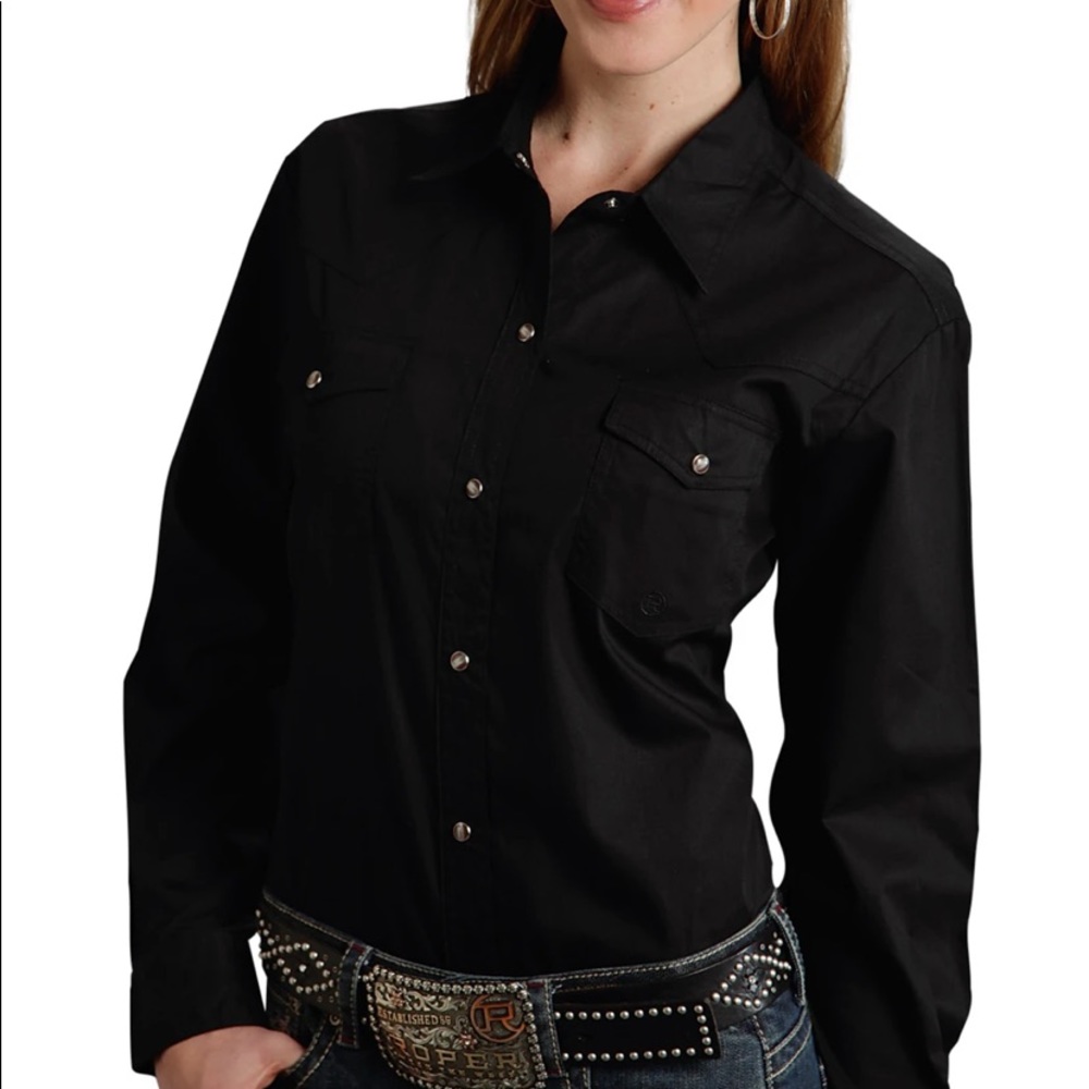 Nwot Roper Basic Solid Black Western Pocket Shirt - image 1